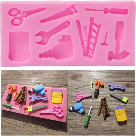 2 Pcs Hardware tools silicone jelly mold, ladder, hammer, screwdriver, scissors - Picture 1 of 7
